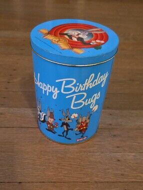 Warner Bros. Vintage 1989 Tin "Happy Birthday Bugs" Canister w/ Looney Tunes